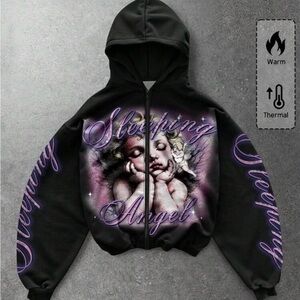 ROMWE Black and Purple Sleeping Angel Jacket
